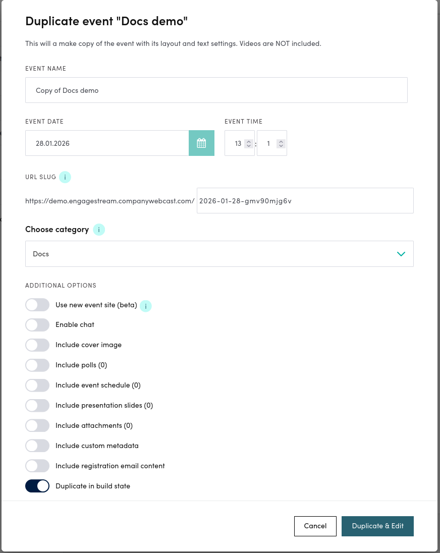 Duplicate event modal